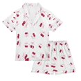 thumbnail image 1 of Silky Satin Kids' Pajama Set Breathable & Smooth Unisex Button-Down Pajamas Watercolor Cherries Pattern, 1 of 8