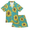 thumbnail image 1 of Silky Satin Kids' Pajama Set Breathable & Smooth Unisex Button-Down Pajamas Yellow Sunflowers Pattern, 1 of 8