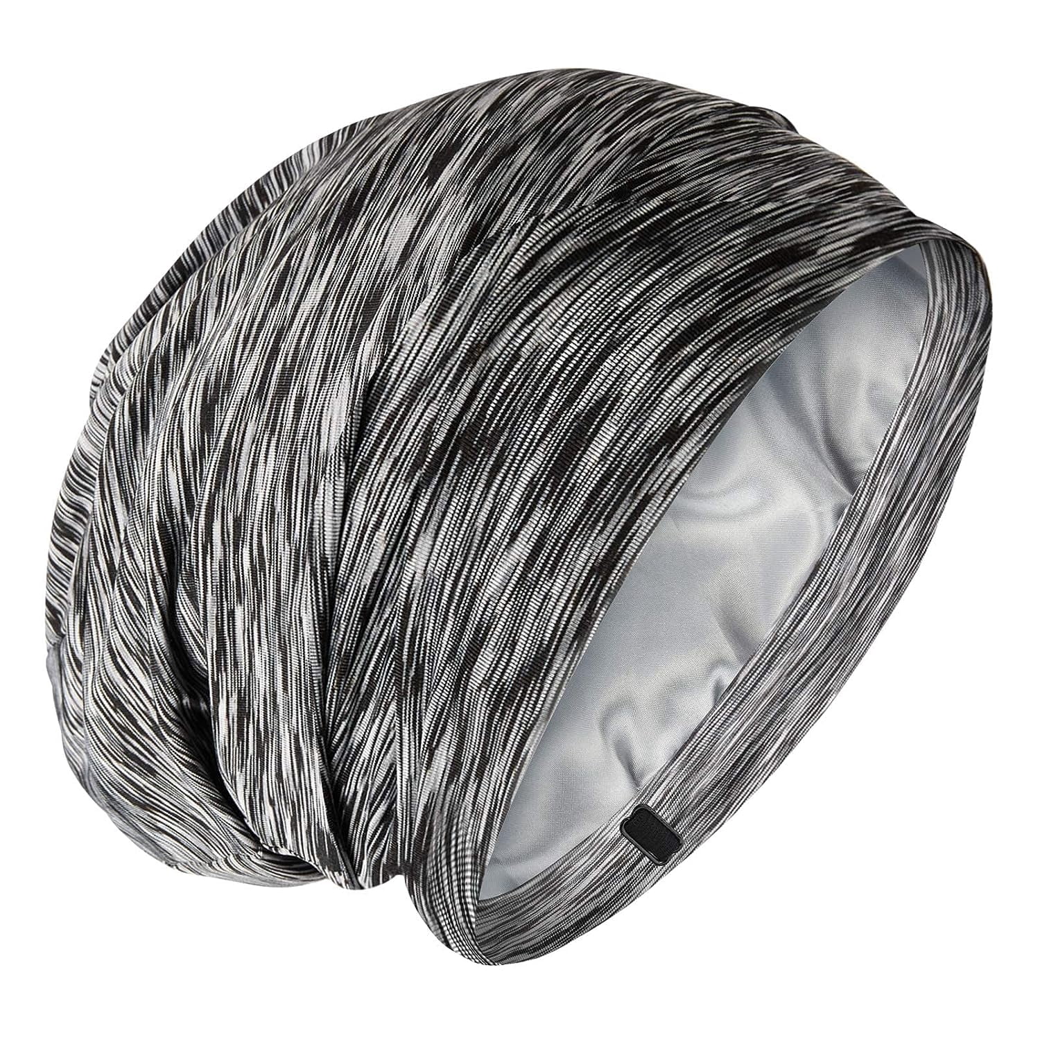 Silky Satin Lined Bonnet Sleep Cap - Adjustable Stay on All Night Hair Wrap Cover Slouchy Beanie for Curly Hair Protection for Women and Men - Heather Black