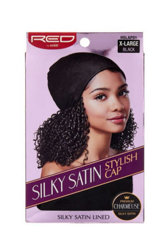 Red by Kiss X-Large Silky Satin Lined Hair Cap | Protective Satin Sleep Cap  Black