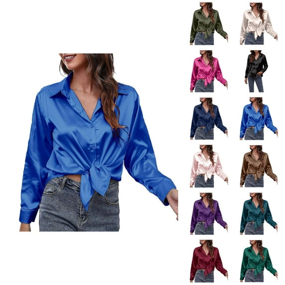 Silky Satin Long-Edition Loose Button-Down Shirt Women Satin Silk Blouse Breathable Versatile for Us Office Workwear