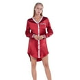 thumbnail image 1 of Silky Satin Nightgowns for Women Long Sleeve Sexy Short Nightshirts Sleepwear Casual Pajama Nightdress with Pocket, Wine Red S-2XL, 1 of 7