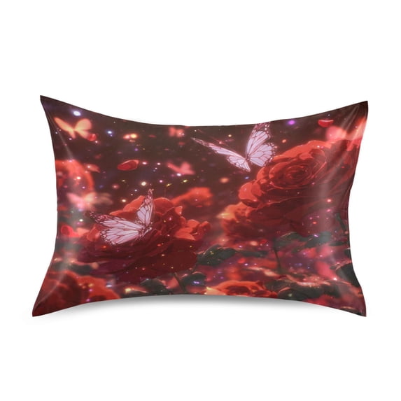 Satin Pillowcase Home Luxury Envelope Pillowcases Soft And Smooth Red Rose White Butterfly