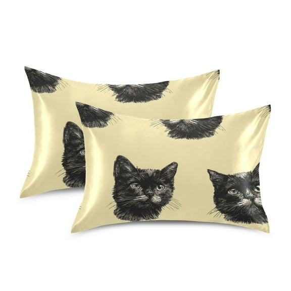 Silky Satin Standard Pillowcases For Hair And Skin Black Kitty