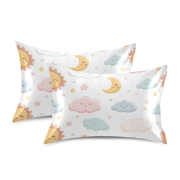 Silky Satin Standard Pillowcases For Hair And Skin Cute Sun Moon and Stars