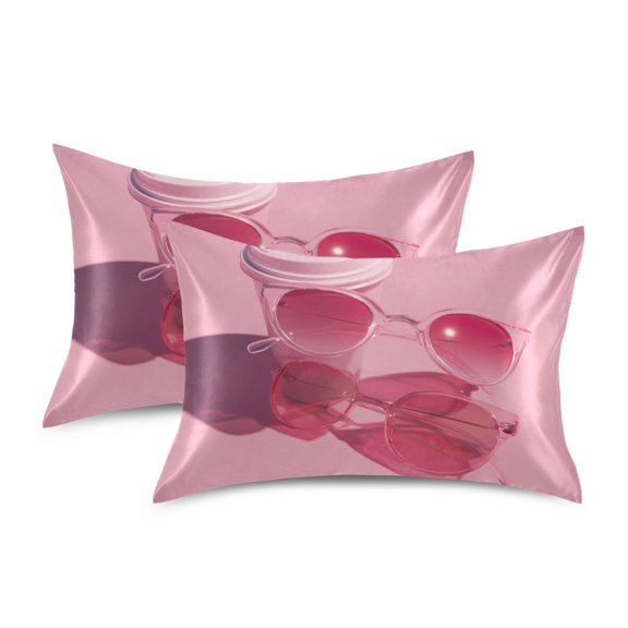 Silky Satin Standard Pillowcases For Hair And Skin Drink Cup and Sunglasses