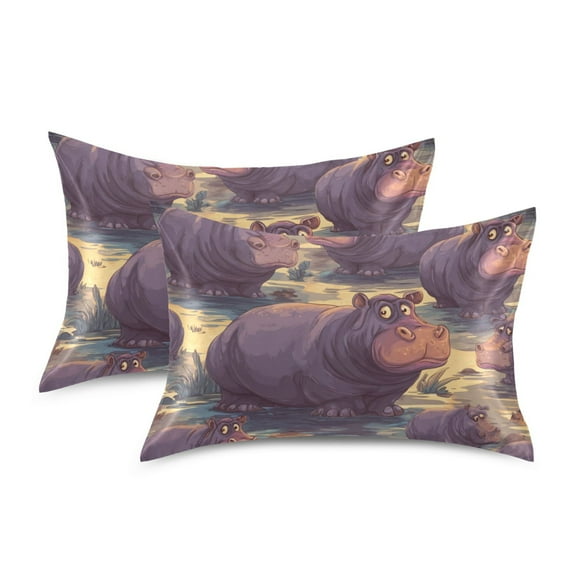 Silky Satin Standard Pillowcases For Hair And Skin Hippopotamus Seamless
