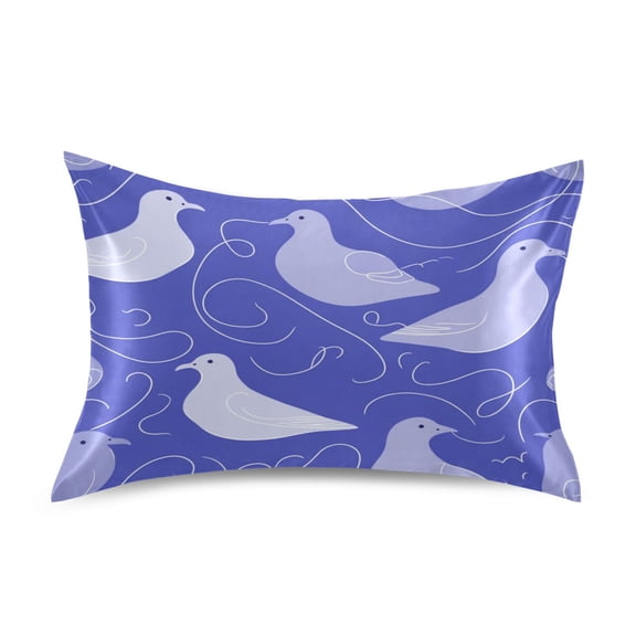 Satin Pillowcase Home Luxury Envelope Pillowcases Soft And Smooth Pattern Of Blue Seagulls