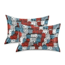 Silky Satin Standard Pillowcases For Hair And Skin Red Blue Houses