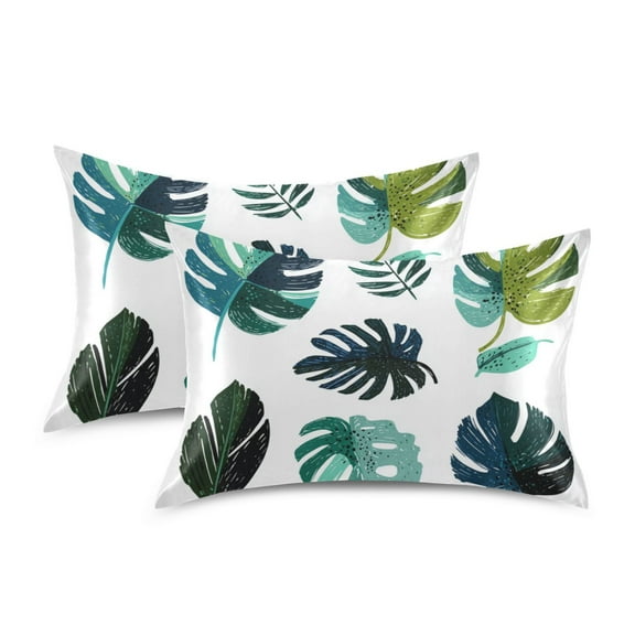 Silky Satin Standard Pillowcases For Hair And Skin Set Of Tropical Leaves Vector