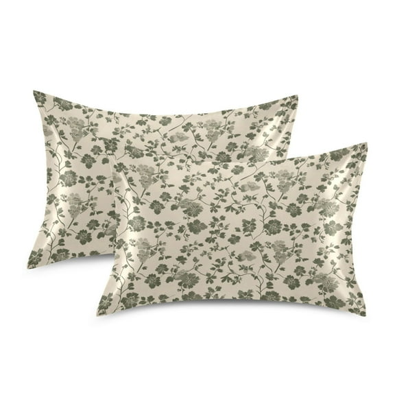 Silky Satin Standard Pillowcases For Hair And Skin Small Olive Green Flower