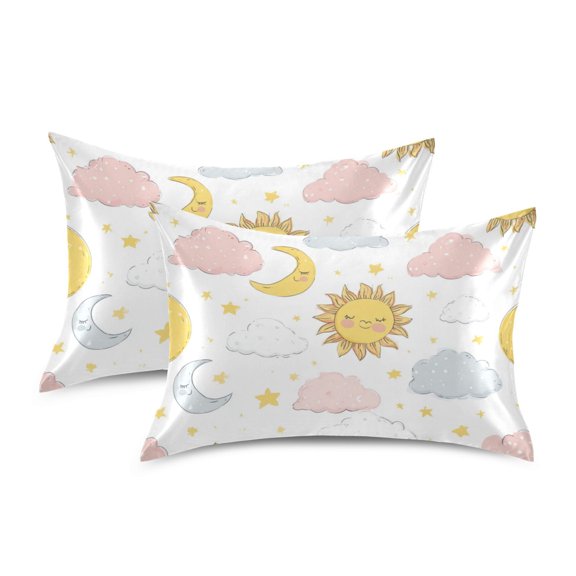 Silky Satin Standard Pillowcases For Hair And Skin Sun Stars and Moon