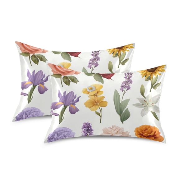 Silky Satin Standard Pillowcases For Hair And Skin Vector Florals