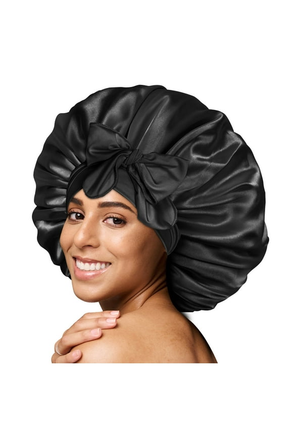 Silky Satin Tie Bonnet Large Black