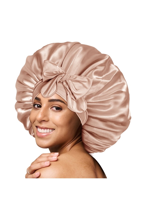 Silky Satin Tie Bonnet Large Champagne