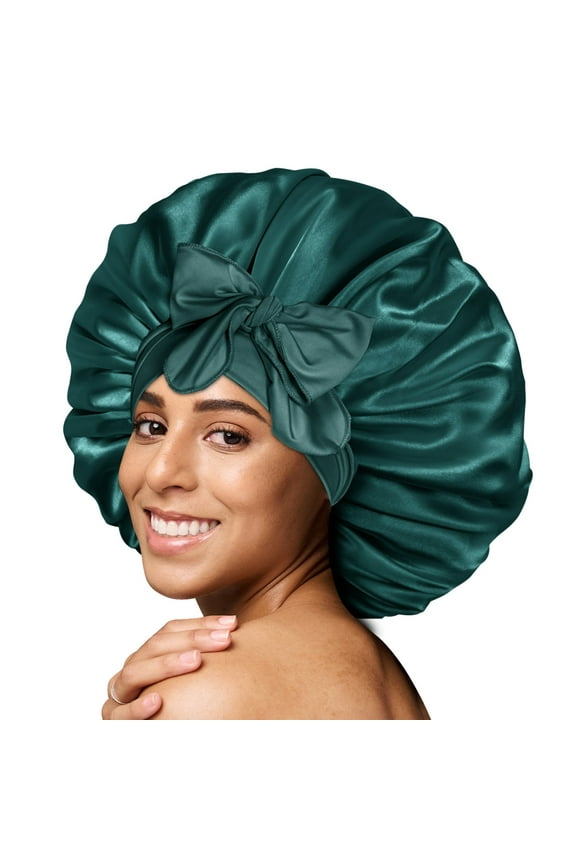 Silky Satin Tie Bonnet Large Dark Green