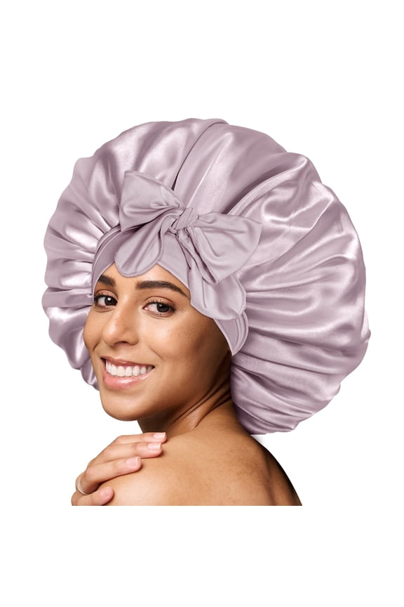 Silky Satin Tie Bonnet Large Grey Rose Gold
