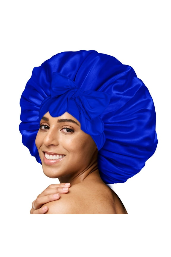 Silky Satin Tie Bonnet Large Navy Blue