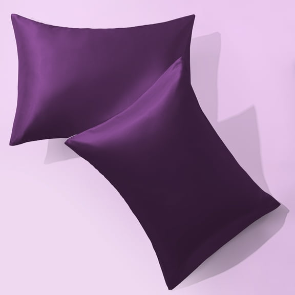 Silky Smooth and Cooling Satin Pillowcases Set of 2, Hair and Skin Friendly Pillow Cases with Envelope Closure, Standard, 20 × 26 inches, Eggplant Purple​​
