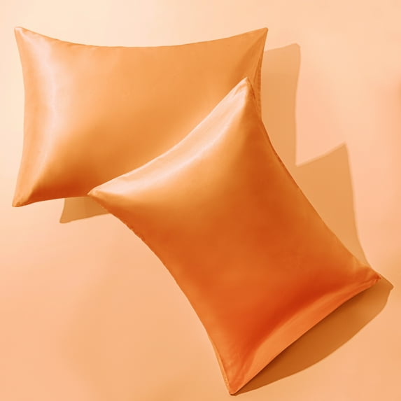 Silky Smooth and Cooling Satin Pillowcases Set of 2, Hair and Skin Friendly Pillow Cases with Envelope Closure, King, 20 × 36 Inches, Orange