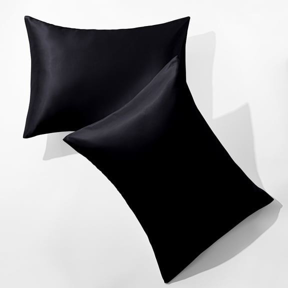 Silky Smooth and Cooling Satin Pillowcases Set of 2, Hair and Skin Friendly Pillow Cases with Envelope Closure, Standard, 20 × 26 inches, Black
