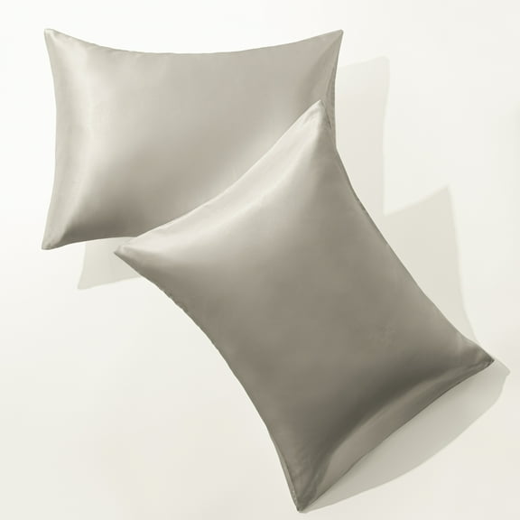 Silky Smooth and Cooling Satin Pillowcases Set of 2, Hair and Skin Friendly Pillow Cases with Envelope Closure, Standard, 20 × 26 inches, Gray