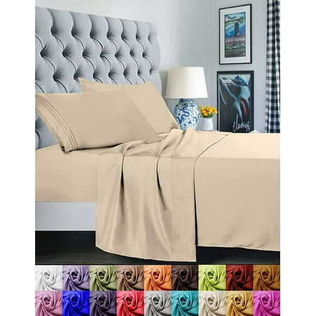 Bed Sheets Set - 4 Piece Bedding - Brushed Microfiber - Shrinkage and Fade Resistant - Easy Care - Queen Cream