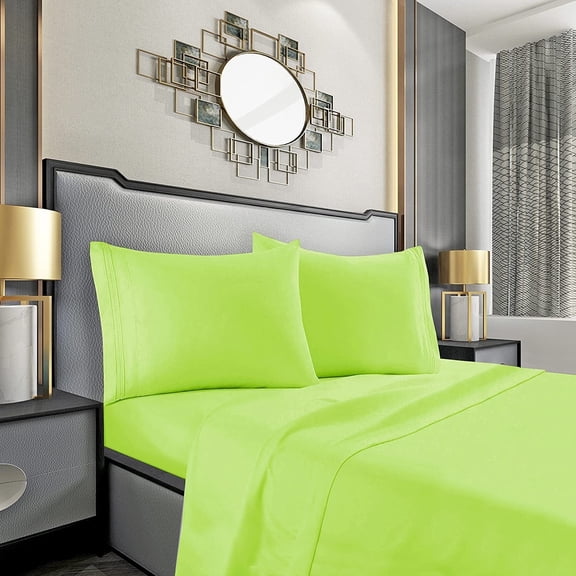 Hotel Bedding Machine Washable Silky Soft Sheet set, 2-Piece Set, Standard Size, Lime