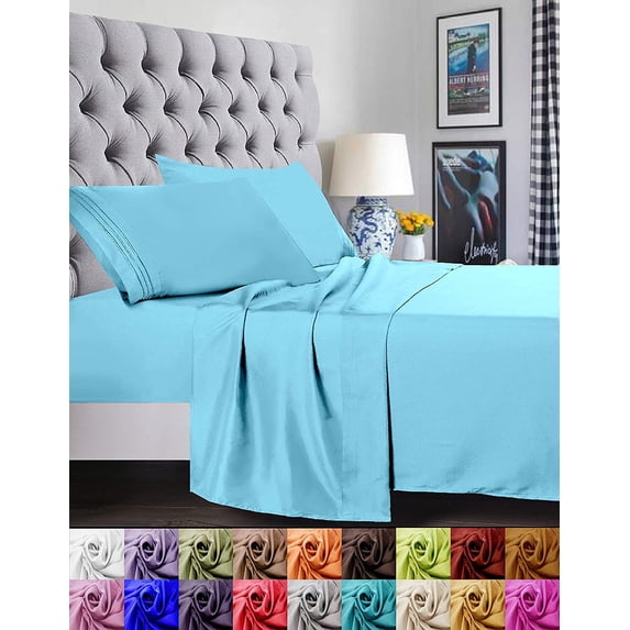 Lightweight Super Soft Easy Care Microfiber Bed Sheet Set with 14-inch Deep Pockets - Full Aqua Blue