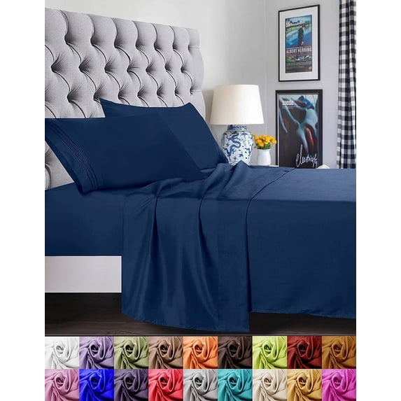 Elegant Comfort Full 4-Piece Bed Sheet Set, Deep Pocket Cooling Microfiber Sheets, Blue