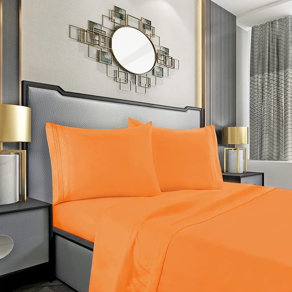 Hotel Bedding Machine Washable Silky Soft Sheet set, Twin/Twin XL, Elite Orange