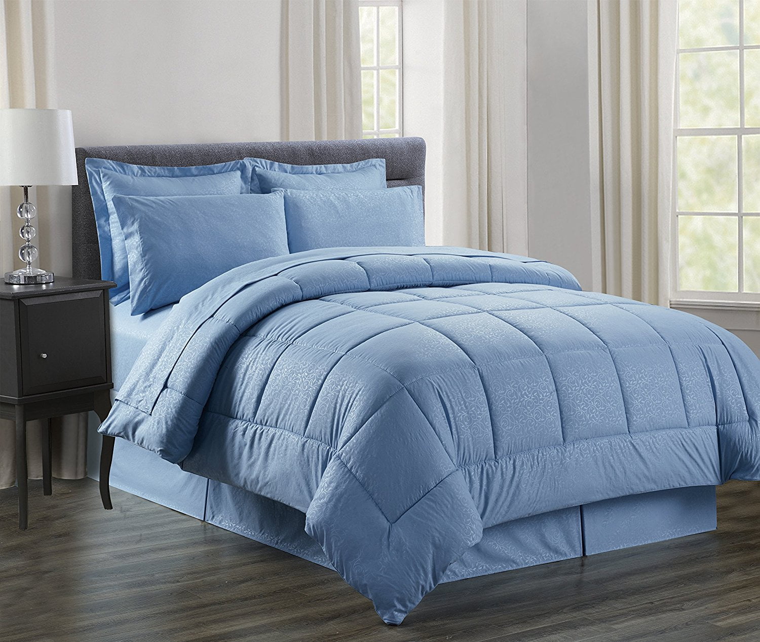 Silky Soft Bed-in-a-Bag 8-Piece Comforter Set -- King Light Blue