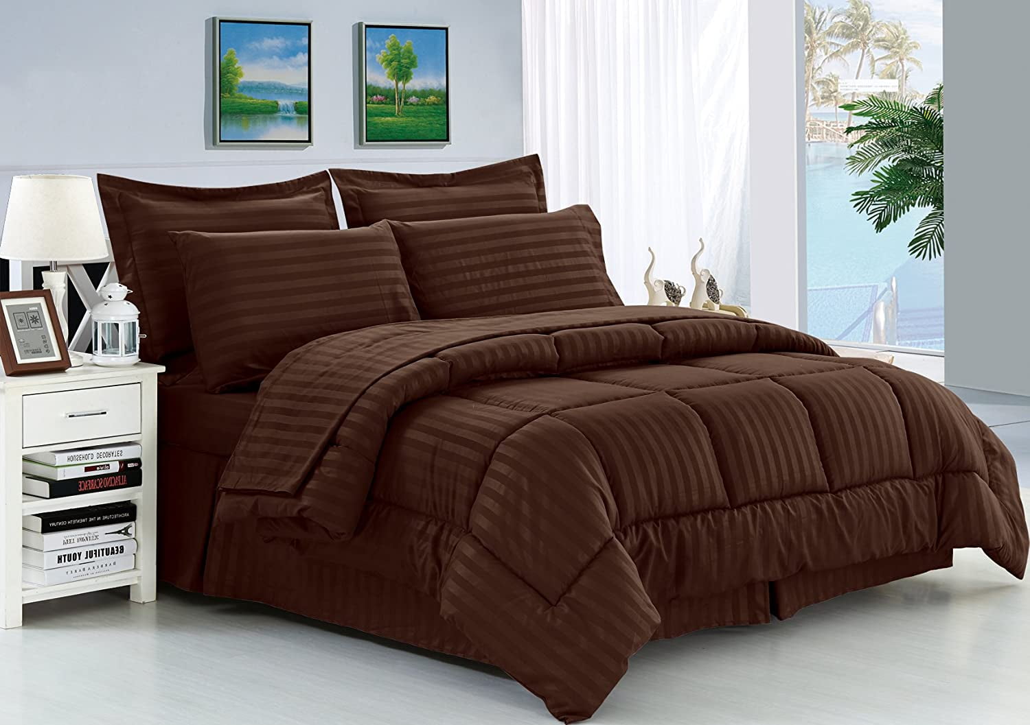 Sweet Home Collection  6-PC Dobby Stripe, All Season Bed-in-A-Bag, Twin,  Solid Chocolate, Twin - QFC