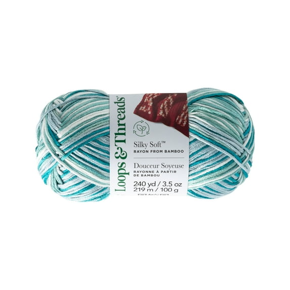 Silky Soft Multi Yarn by Loops & Threads - Yarn for Knitting - Crochet - Weaving - and Arts & Crafts - Turquoise - Bamboo - 3.5 oz