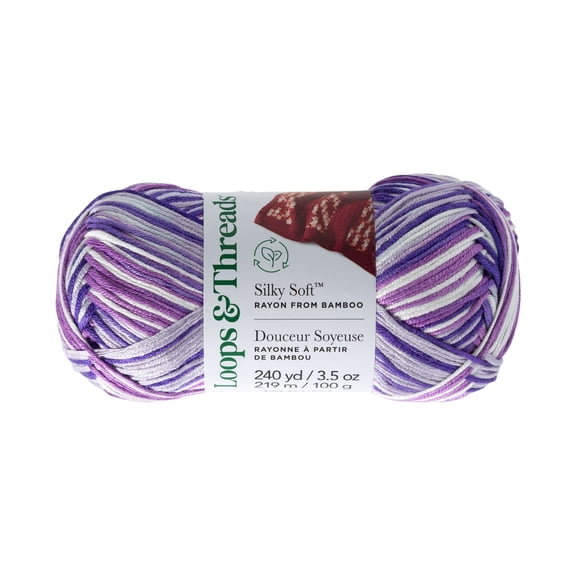 Silky Soft Multi Yarn by Loops & Threads - Yarn for Knitting - Crochet - Weaving - and Arts & Crafts - Violet - Bamboo - 3.5 oz