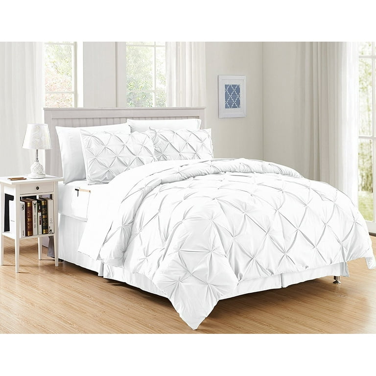 Silky Soft Pintuck Bed in a Bag 8 Piece Comforter Set HypoAllergenic Twin Twin XLWhite