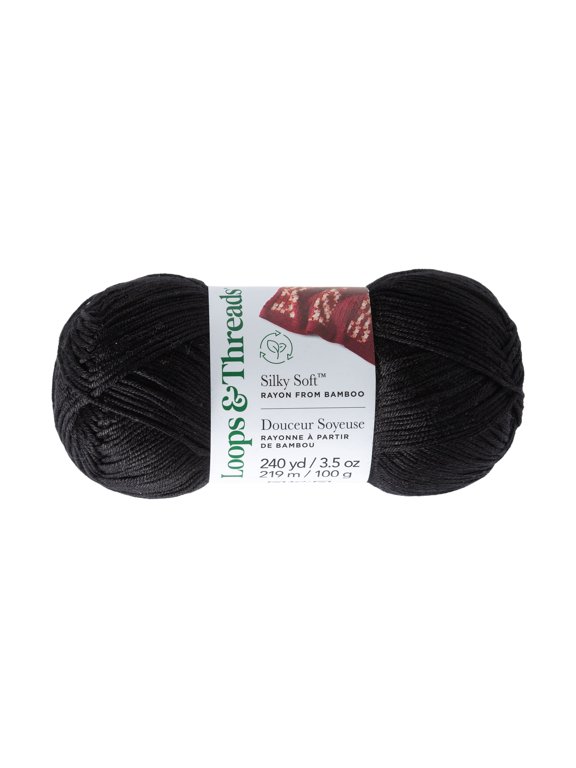 Silky Soft Yarn by Loops & Threads - Yarn for Knitting - Crochet - Weaving - and Arts & Crafts - Black - Bamboo - 3.5 oz
