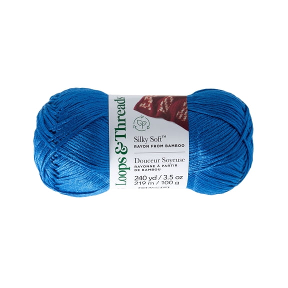 Silky Soft Yarn by Loops & Threads - Yarn for Knitting - Crochet - Weaving - and Arts & Crafts - Blue - Bamboo - 3.5 oz