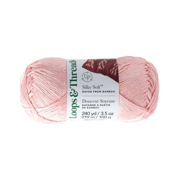 Silky Soft Yarn by Loops & Threads - Yarn for Knitting - Crochet - Weaving - and Arts & Crafts - Pink - Bamboo - 3.5 oz