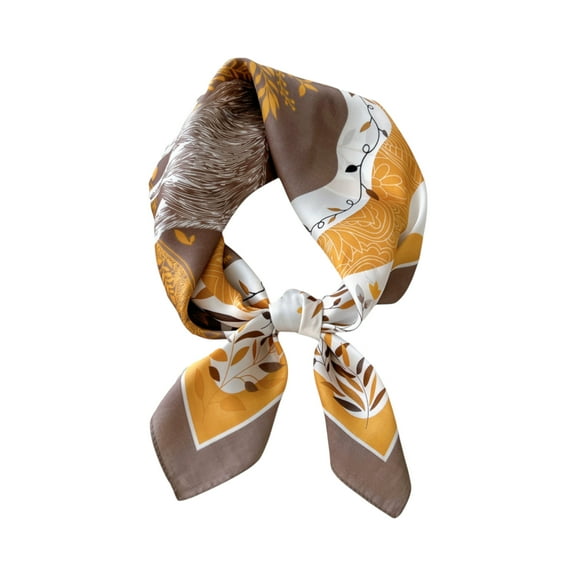 Silky Square Neck Scarf with Floral Pattern for Hair and Bag Styling - Multicolor