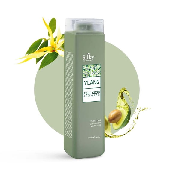 Silky TECHNOBASIC Ylang Feel Good Shampoo 250 ml | Hydration, Nourishment, Volume, Firmness | Vegan, Cruelty Free | Ylang Ylang essential oil, Eucalyptus leaves oil, Amino acids | All Hair Types