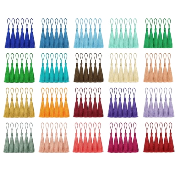 Silky Tassels,100 Pcs Soft Craft Tassels,13 cm/5 inch Mini Tassels,Handmade Floss Tassels with Loops for Jewelry Making, DIY Projects, Bookmarks,Souvenir,20 Colors, 5 Pcs of Each