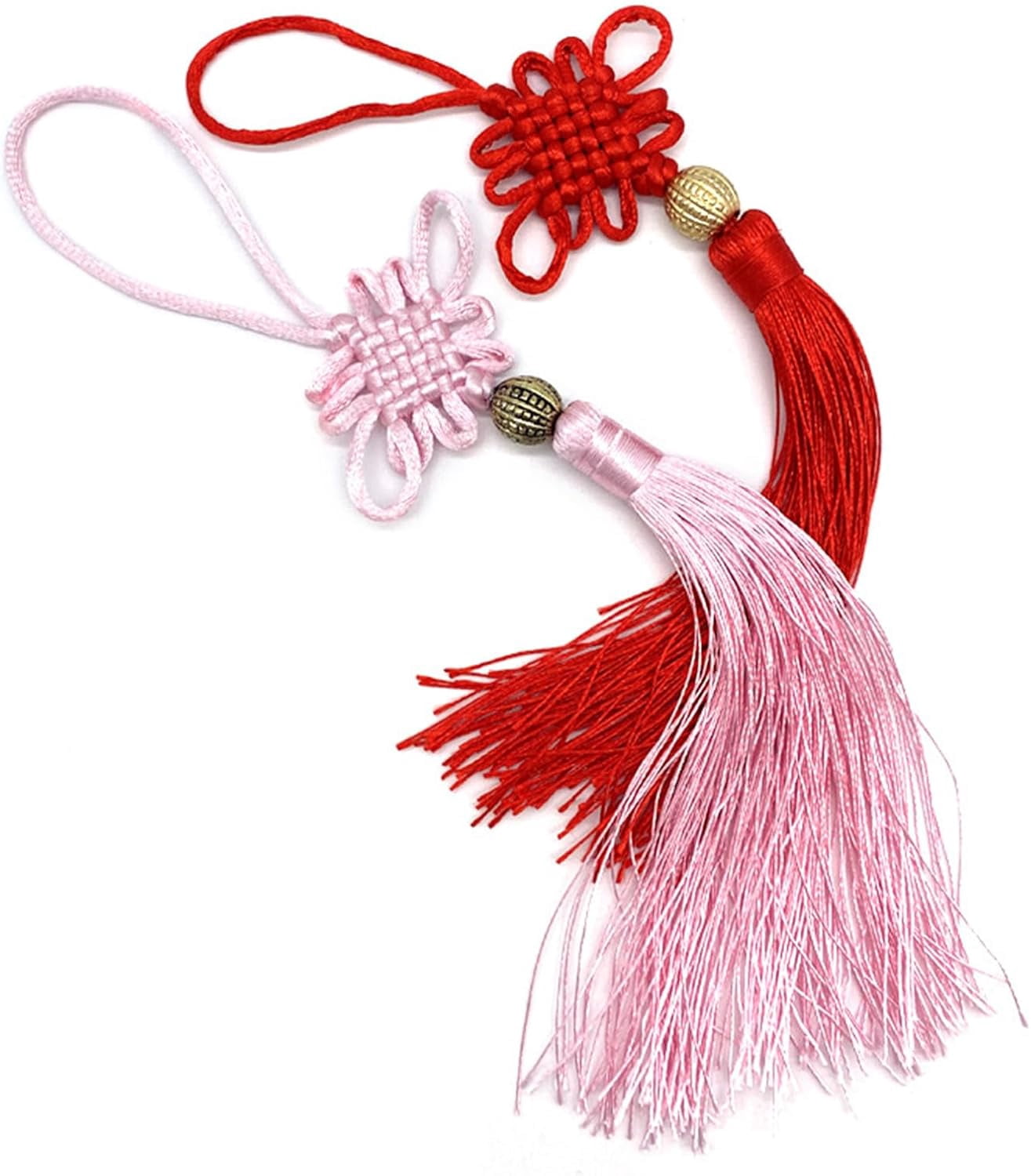 Loop Key Rings Pink Rope Silky Tassels with Chinese Knot – 2-inch Cord Loop for Jewelry Making ...