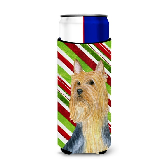 Silky Terrier Candy Cane Holiday Christmas Ultra Hugger for slim cans