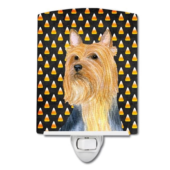 Silky Terrier Candy Corn Halloween Portrait Ceramic Night Light
