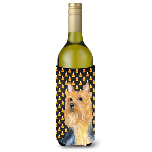 Silky Terrier Candy Corn Halloween Portrait Wine Bottle Hugger