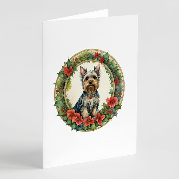 Silky Terrier Christmas Flowers Greeting Cards Pack of 8 7 in x 5 in