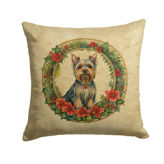Silky Terrier Christmas Flowers Throw Pillow 18 in x 18 in