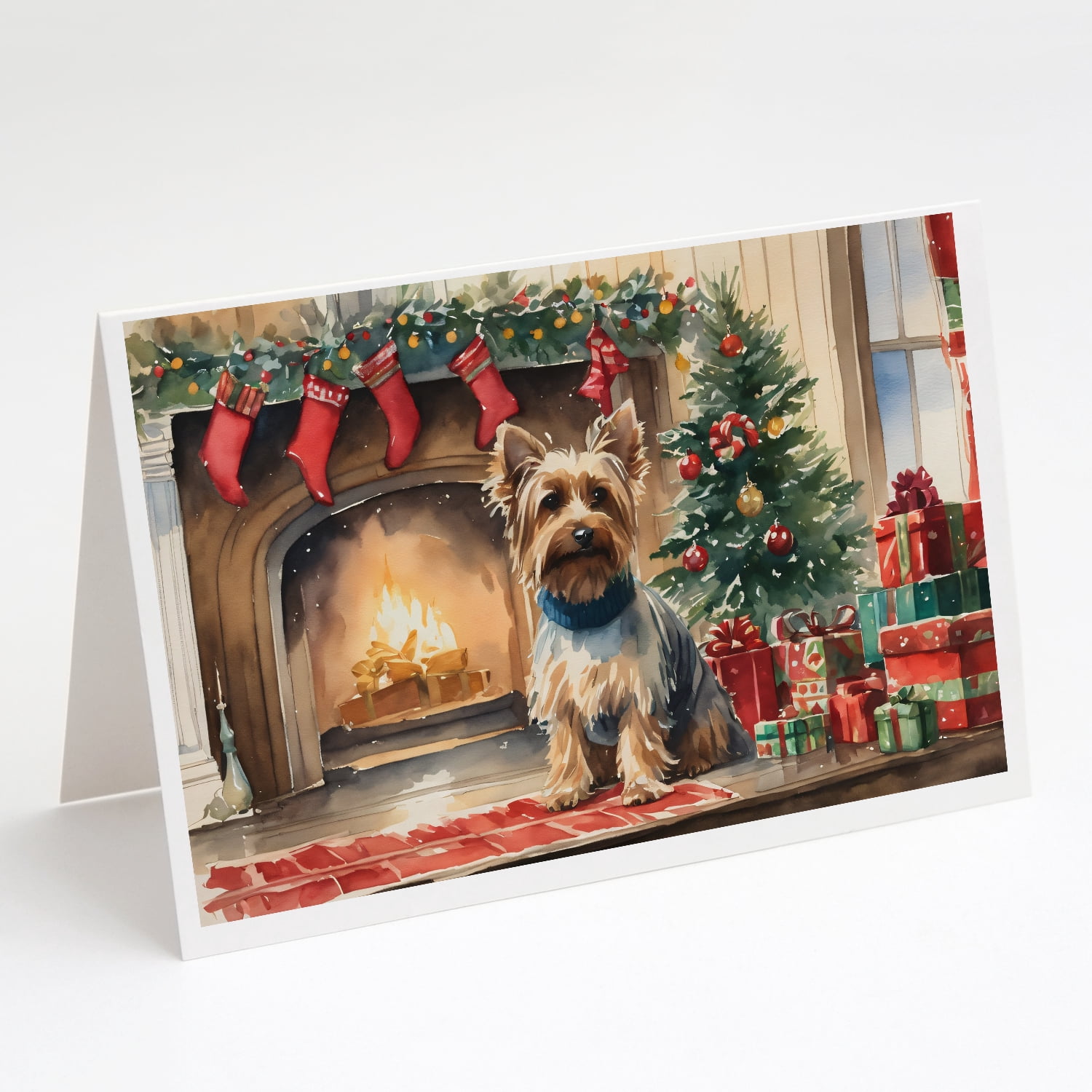 Silky Terrier Cozy Christmas Greeting Cards Pack of 8 7 in x 5 in