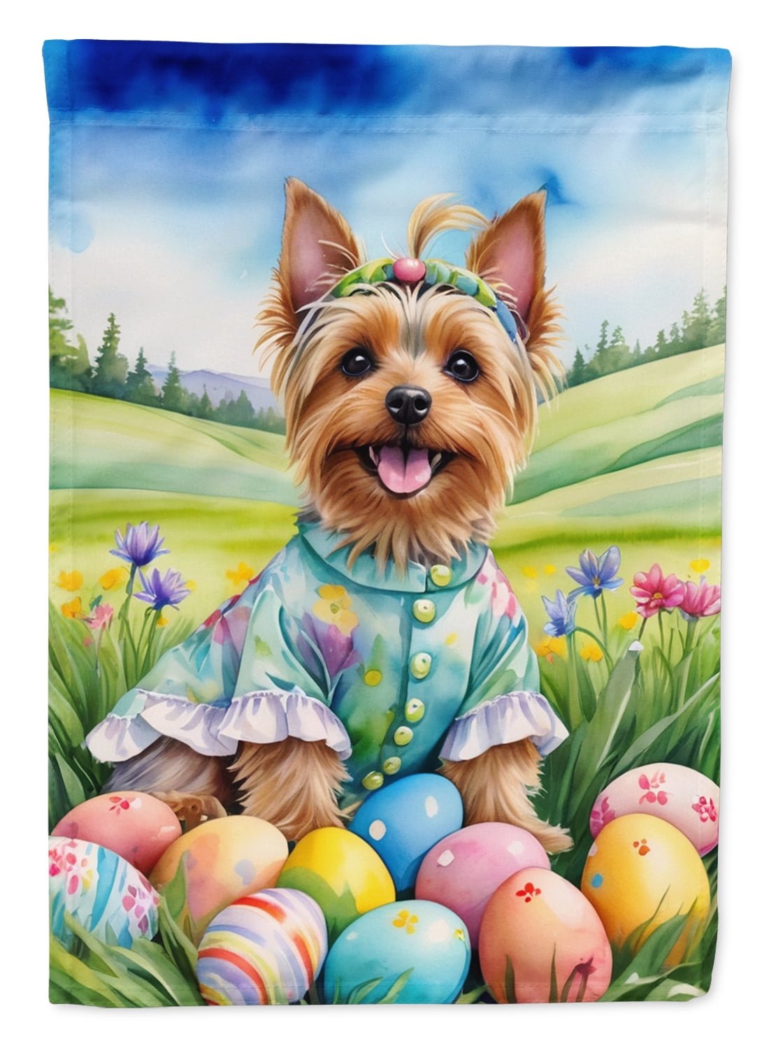 Silky Terrier Easter Egg Hunt Garden Flag 11.25 in x 15.5 in